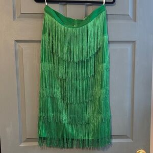 Vibrant Green Fringe Midi Skirt